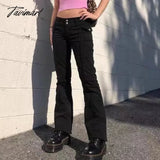 TAVIMART -  Vintage Black Slim Jeans Women 2021 Autumn Casual Pockets Trim Low Rise Denim Pants Femme Retro Streetwear Flare Pants Chic