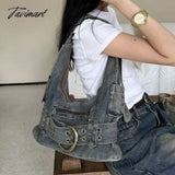TAVIMART  -  Vintage denim Y2k women shoulder bags Large Capacity punk wide strap rivet lady handbags retro Underarm Bags Female purses