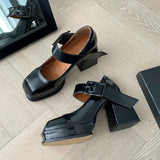 Tavimart - Vintage High Heels Mary Jane Shoes For Women 2023 Platform Pumps Jk Uniform Buckle Thick