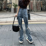 Tavimart - Vintage Lace - Up Pleated Casual Blue Jeans Women Autumn And Winter New High Street