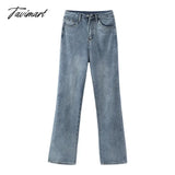 Tavimart - Vintage Lace - Up Pleated Casual Blue Jeans Women Autumn And Winter New High Street