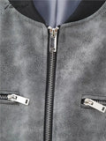 Tavimart Vintage Leather Bomber Jackets For Women O - Neck Zipper Worn Effect Short Autumn Female