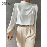 Tavimart White Long Puff Sleeves High Neck Blouses For Office Lady Urban Women’s New Stylish