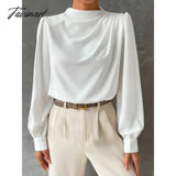 Tavimart White Long Puff Sleeves High Neck Blouses For Office Lady Urban Women’s New Stylish