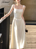 Tavimart - White Midi Dress Summer Women Elegent New French Evening Party Prom Sexy Fashion Slim