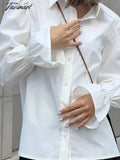 Tavimart White Shirt Women Elegant Lapel Puff Sleeve Blouses Autumn Female Casual Loose Ruched Tops