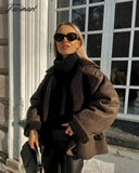 Tavimart Winter Faux Fur Thick Lapel Coat For Women Long Sleeve Jacket Female Warm Pu Overcoat