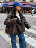 Tavimart Winter Faux Fur Thick Lapel Coat For Women Long Sleeve Jacket Female Warm PU Overcoat Ladies With Pockets Streetwear