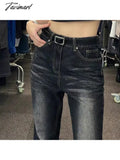 Tavimart - Woman Low Waist Jeans Wide Leg Denim Zipper Pants Classical Trousers Korean Cargo All -
