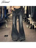 TAVIMART -  Woman Low Waist Jeans Wide Leg Denim Zipper Pants Classical Trousers Korean Cargo All-match Pants Design Bell Gyaru Bottoms