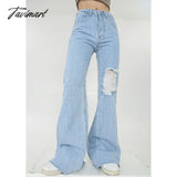 Tavimart Women Blue Jeans Worn-out High Waist American Street Wide Leg Pants Fashion Hip Hop Vintage Straight Y2K Style Autumn Trousers