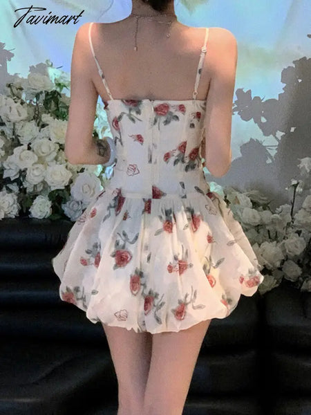 TAVIMART  -  Women's Floral Print Sling Dresses Sexy Summer Mini Gowns Summer Sleeveless Lace Up A-line Female Chic Vacation Dress Lady