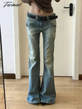 Tavimart - Women Gyaru Japanese Harajuku Y2K Streetwear Low Rise Flare Denim Pants Jeans 2000S