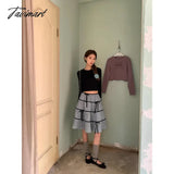TAVIMART  -   Women Long Skirts Solid Color Bow Elastic Waist Ruffle Pleated Irregular Skirt Summer Fall Bohemian Y2K Aesthetic Retro Skirts