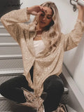 Tavimart Women’s Sequined V - Neck Blouse Long Sleeve Shirt Bling Glitter Y2K Monochromatic Chic