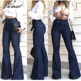 Tavimart Womens Fashion Spring Autumn High Waist Bow Female Pants Streetwear Blue Slim Jeans