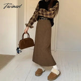 Tavimart Woolen Long Skirt Women Korean Style High Waist Straight Office Lady Elegant Vintage Warm