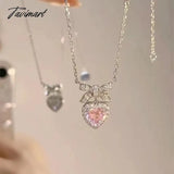 Tavimart Y2K Crystal Bowknot Heart Pendant Necklace For Women Sweet Cool Girl Trendy Clavicle Chain