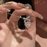 Tavimart Y2K Crystal Bowknot Heart Pendant Necklace For Women Sweet Cool Girl Trendy Clavicle Chain