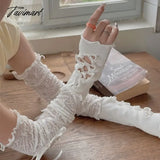 TAVIMART -  Y2K Fingerless Strapping Gloves Lace Gothic DIY Sunscreen Sleeve Women Lolita Clothing Accessories Mesh Punk Gloves