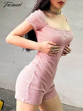 Tavimart Y2K Shorts Jumpsuits Women Pink Hot Fashion Square Neck Rompers Grunge Fairycore Short