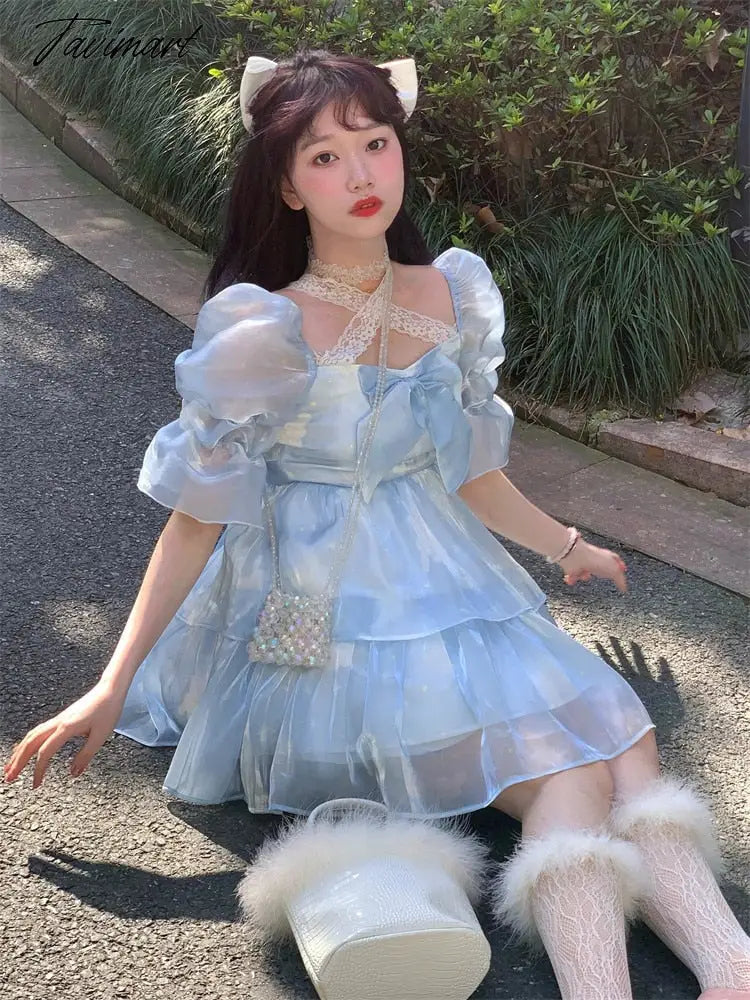 TAVIMART  -  Summer New Blue Heavy Craft Engagement Short Dress Fairy Style High-End Light Luxury Birthday Party Host Dress