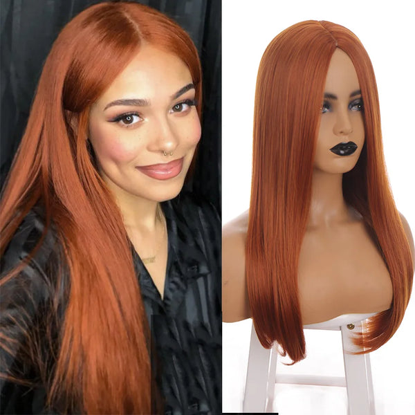 TAVIMART  -  wig female cosplay long straight hair orange red natural synthetic women's wig