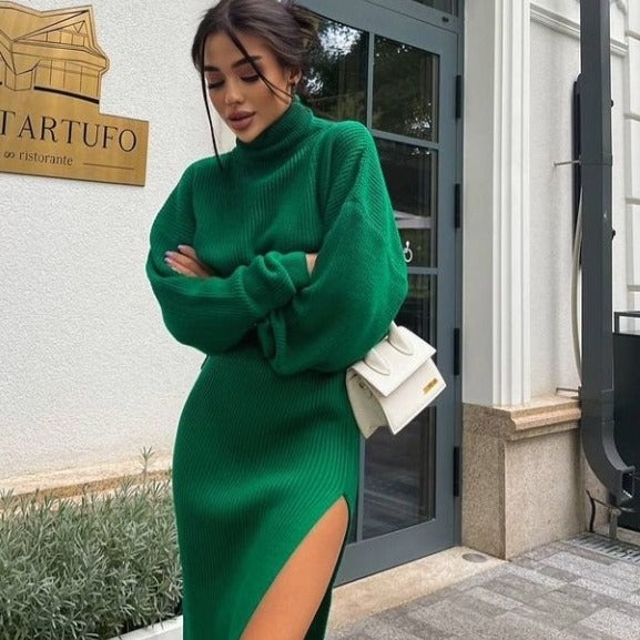 fall fashion trends Hot Sale Autumn and Winter New Turtleneck Loose Pullover Top Split Sexy Long Skirt Two-Piece Set