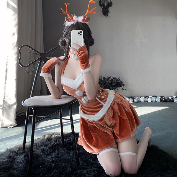 fox costume 2024 Christmas Costume Elk Halter Christmas Dress Sexy Beauty Back Cosplay Suit