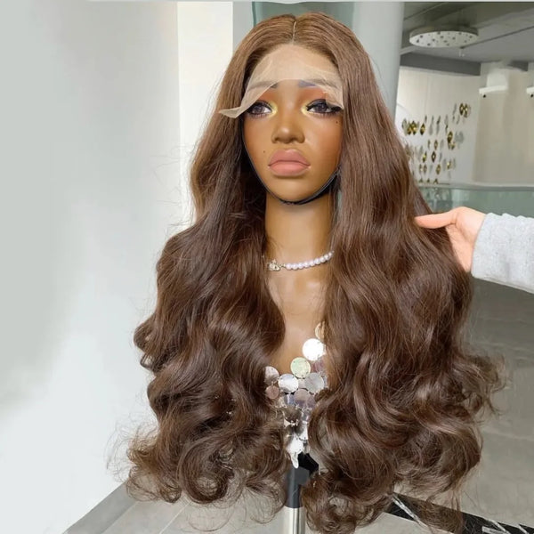 TAVIMART  -  Body Wave Synthetic Lace Front Wigs For Women 13X4 Pre Plucked With Baby Hair 180% Density Fiber Light Brown Lace Frontal Wigs