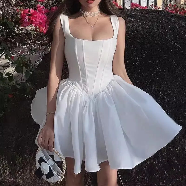 TAVIMART  -  square neckline straps white dress mini sexy women party dress sleevless hot girl summer dresses new 2024