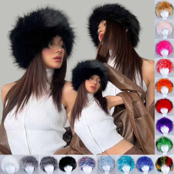 TAVIMART  -  Fluffy Faux Fur Beanie Hats For Women Girl Winter Outdoor Thick Plush Keep Warm Russian Ski Hat Luxury Fashion Party Panama Caps