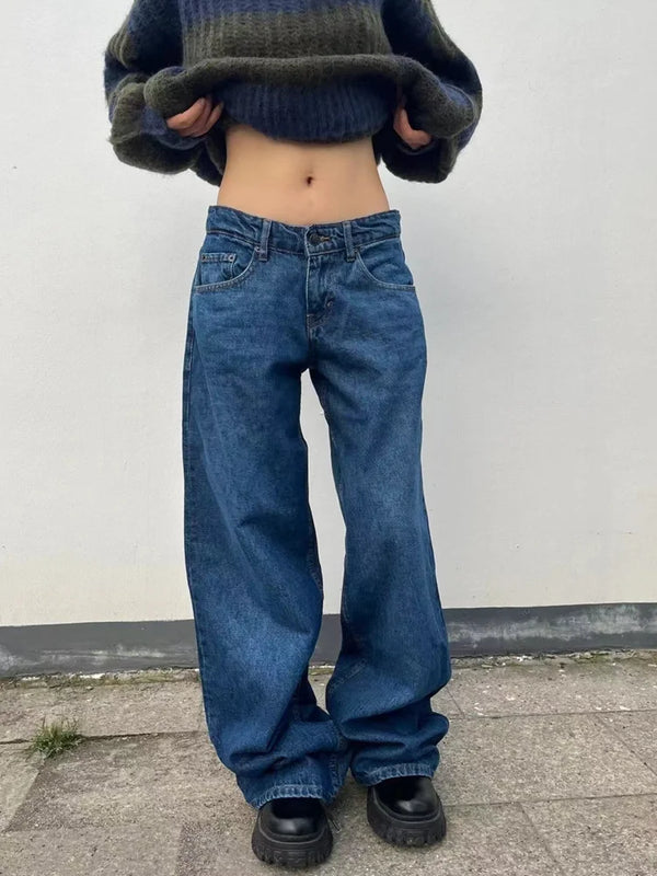 TAVIMART  -  Blue Women Jeans High Waist Fashion American Vintage Streetwear Y2K Ripped Wide Leg Jean Female Denim Trouser Baggy Denim Pants