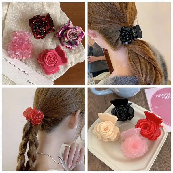 TAVIMART  -  Personalized Acetic Acid Rose Hair Claw Cute Hairpin Grab Clip Flower Hair Clip Candy Color Headdress Small Shark Clip Girl