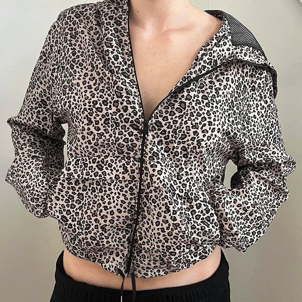 TAVIMART  -  Leopard Print Vintage Hooded Coat Y2K Loose Fit Casual Zipper Coats Grunge Style Women Jacket Autumn Outwear Street