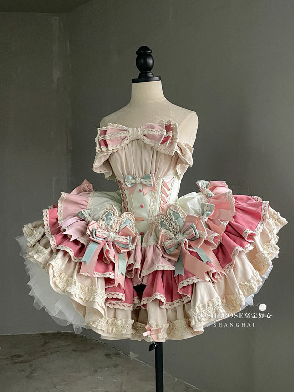 TAVIMART  -  New 2024 Spring Summer Lolita Sweet Girl Women's Strapless Princess Dress Big Bow Lace Ruffled Pettiskirt Mini Party Dresses