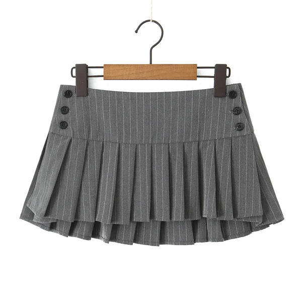 TAVIMART  -  Style Striped Pleated Short Skirt for Women's 2024 Spring Summer New Spicy Girl Outfit Sexy Slimming Mini Skirts Female