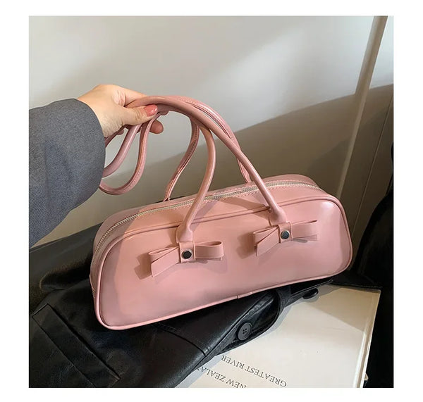 TAVIMART  -  Fashion Bow Women Sweet Solid Handbags Elegant All Match Fairy Shoulder Bags Korean Chic Y2k Aesthetic Office Lady Underarm Bag