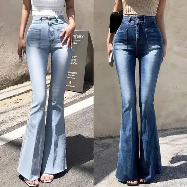 TAVIMART  -  Chic Autumn Versatile Double Pocket Faded Design Slim Fit Jeans Women Skinny Micro Flared Long Pants South Korea Style Trousers