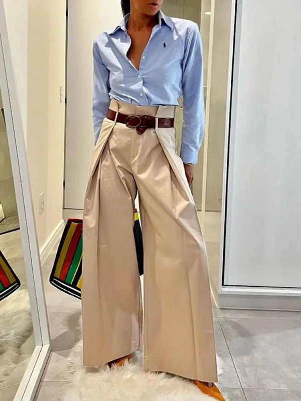 TAVIMART  -  Urban Female Fashion High Waist Wide Leg Pants New Spring Summer Loose Casual Office Pleated Trousers For Women