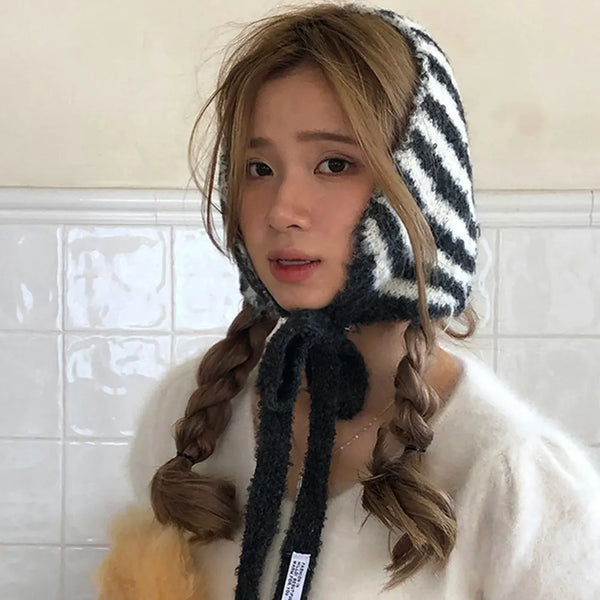 TAVIMART  -  Retro Striped Scarf For Women Winter Warm Neckerchief  Neck Collar Scarfs Lady Earmuffs Girl Outdoor Coldproof Scarves Headbands