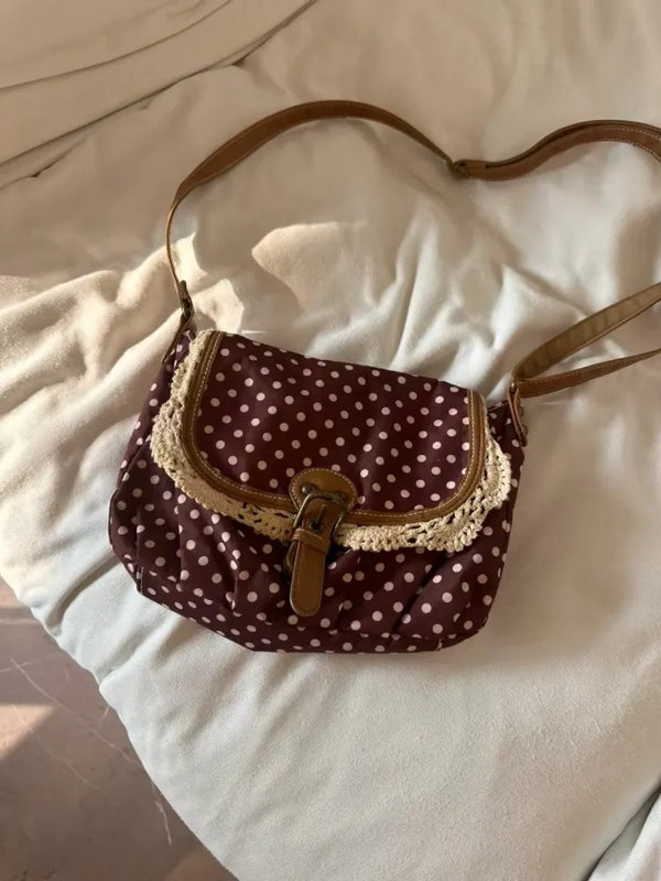 TAVIMART  -  New Korean Polka Dot Niche Design Vintage Women's Single Shoulder Crossbody Bags Fashion Polka Dot Canvas Bag