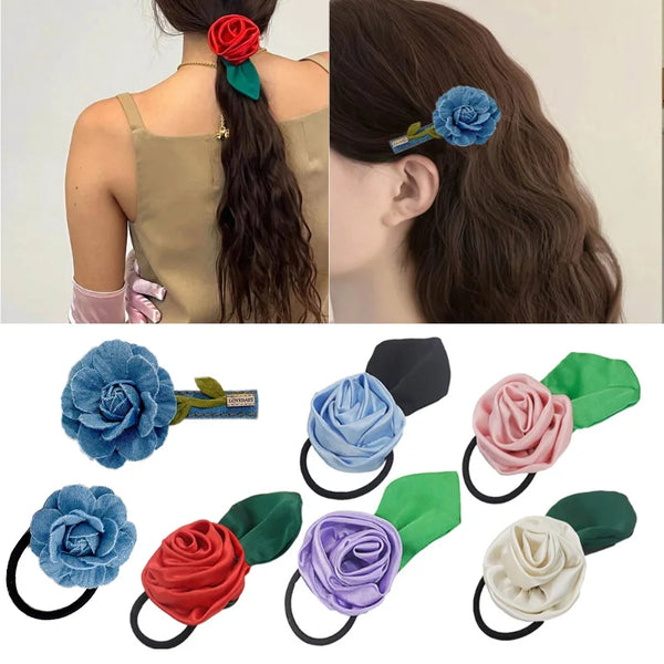 TAVIMART  -   Flower Hair Clip for Bangs Denim-Flower Hairpin Barrettes Lightweight Scrunchies for Thick & Thin Hair Bands Ponytail Holder