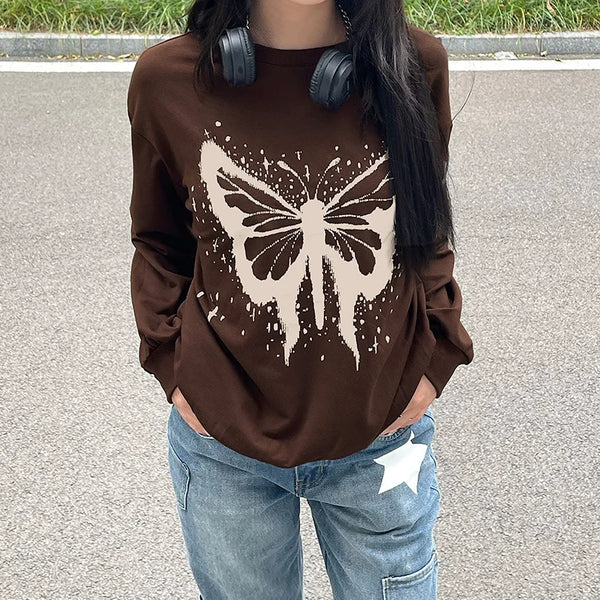 TAVIMART  -  Instagram Street Personalized Butterfly Print Loose Sweater Coat Women's Wear