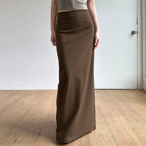 TAVIMART  -  Retro Simple Elegant Split Half Length Skirt Solid Color Fashion Temperament Brown Stylish Ladies' Slimming Chic One Step Skirts