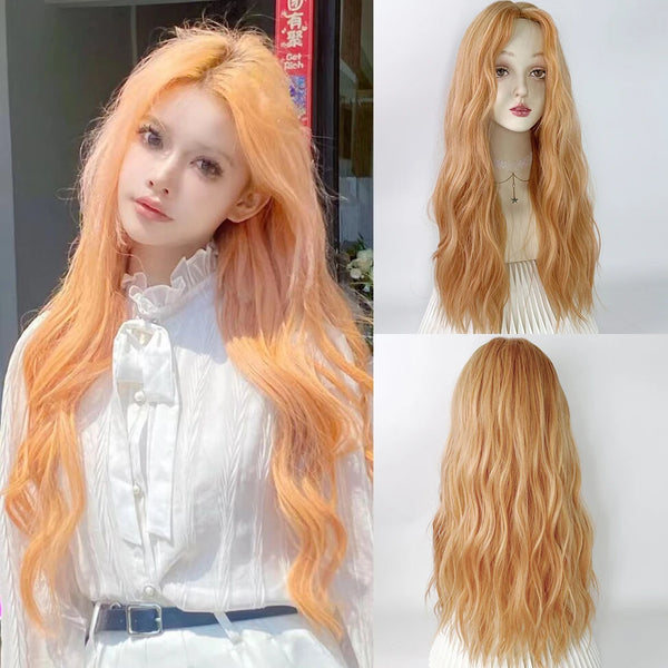 TAVIMART  -  Orange Long Wavy Curly Wigs Synthetic Women Natural Lolita Cosplay Hair Wig for Daily Party