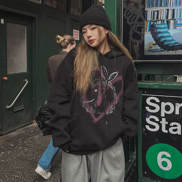 TAVIMART  -  American Street Fun Unisex Graffiti Print Hooded Hoodie Women's Loose Oversize Coat