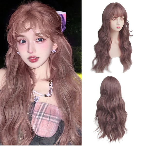 TAVIMART  -  Purple Long Synthetic Ombre Wig Wavy Curly Lolita Cosplay Women Hair Wig Heat Resistant for Daily Party