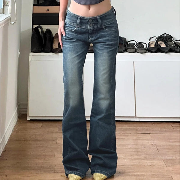 TAVIMART  -  Y2K Low Waist Flare Jeans Vintage High Street Casual Denim Trousers Korean Fashion Slim Lady Trumpet Pants Spring