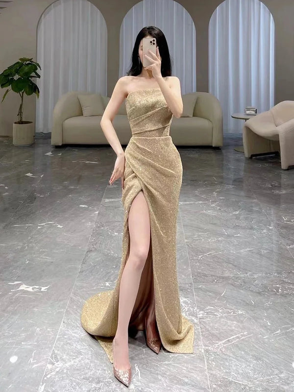 TAVIMART  -  New Sexy Tube Top High Split Mermaid Prom Party Dresses Woman Elegant Long Evening Dresses